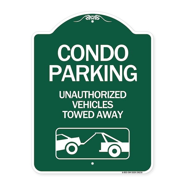 Condo Parking Unauthorized Vehicles Towed Away With Car Tow Graphic, Green & White, GW-1824-24238